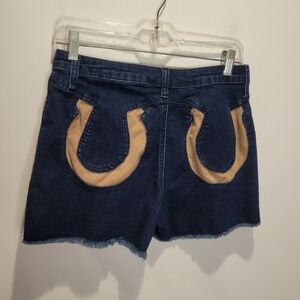 Wisteria Lane Size L Western Denim Cutoff Shorts With Horseshoe Back